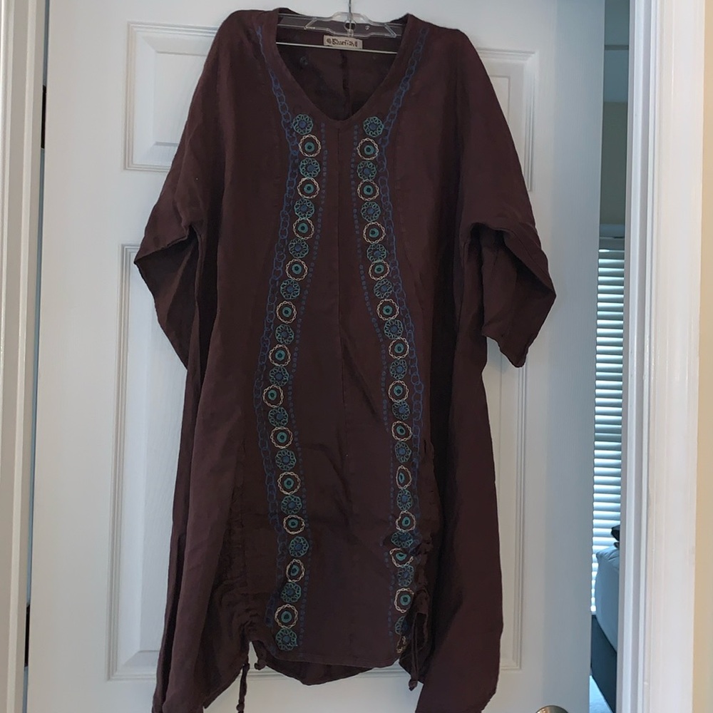 Blue Fish Cotton Hand-painted 100% linen Dress-